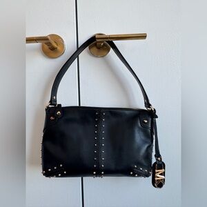 Michael Kors Leather Shoulder Bag - Black with GOLD